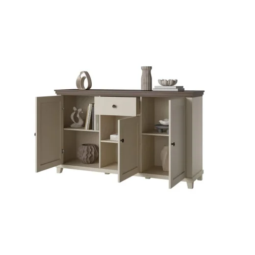 comoda Evora 3 usi 1 sertar - deschise - bej deschis (light) + stejar dunin