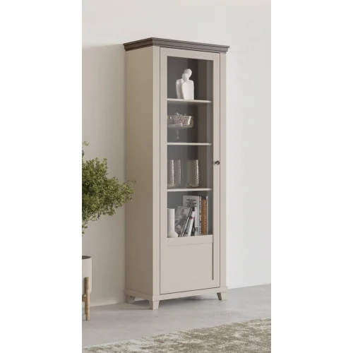 vitrină Evora 1 ușă de stânga cu sticlă - bej deschis (light) + stejar dunin