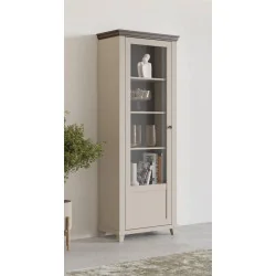vitrină Evora 1 ușă de stânga cu sticlă - bej deschis (light) + stejar dunin