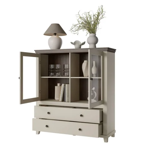 comoda Evora 2 usi 2 sertare - deschise - bej deschis (light) + stejar dunin